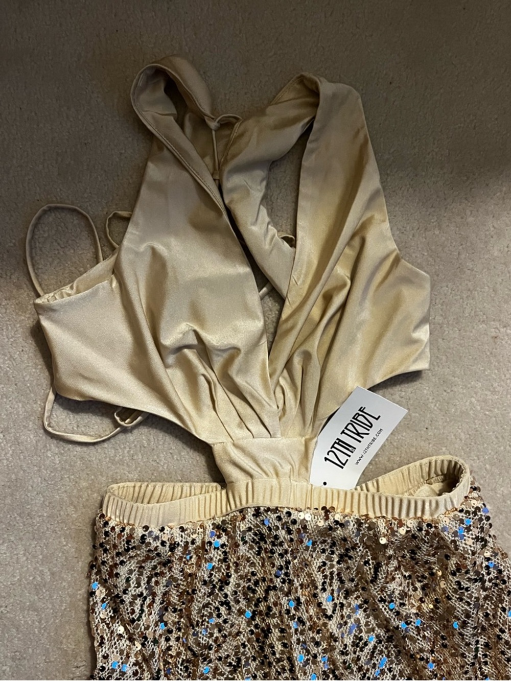 12th Tribe Cream Sequin Halter Chemise